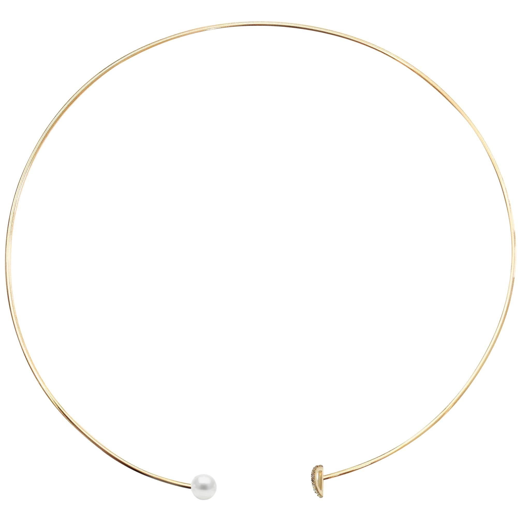 Paige Novick Yellow Gold Choker with Pearl and Diamond Pave Station For Sale