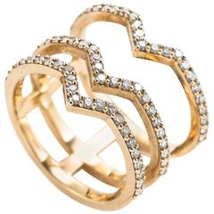 Paige Novick Elisabeth Yellow Gold Three-Bar Kiss Ring with Diamonds Pave