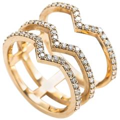 Paige Novick Elisabeth Yellow Gold Three-Bar Kiss Ring with Diamonds Pave 