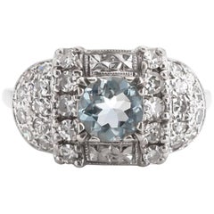 1930s Art Deco 1.00 Carat Natural Aquamarine White Gold Engagement Ring
