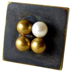 Heidi Abrahamson Pearl Brass Sterling Silver Modernist Ring