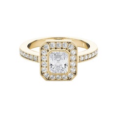 GIA Certified 1,8 Carat Radiant Halo Milgrain Anello di diamanti in oro giallo 18K