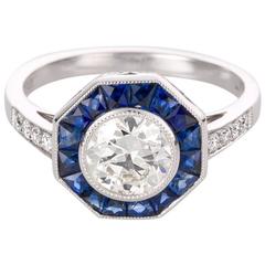 Geometric Style 1.03 Carat Sapphire Diamond Platinum Ring 6