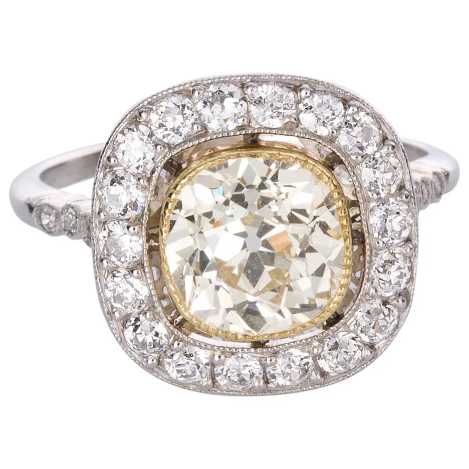 1.83 Carat Light Yellow Diamond Platinum Engagement Ring For Sale