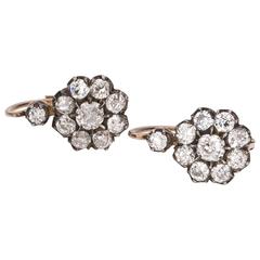 Victorian Old European Cut Diamond Floral Cluster Earrings 7