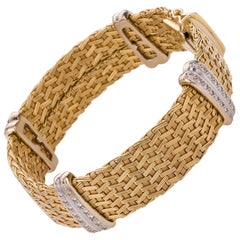18 Karat Yellow Gold 
Diamond German Crafted Woven Flexible Bracelet