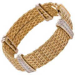 Diamond Yellow Gold German Crafted Woven Flexible Bracelet 1