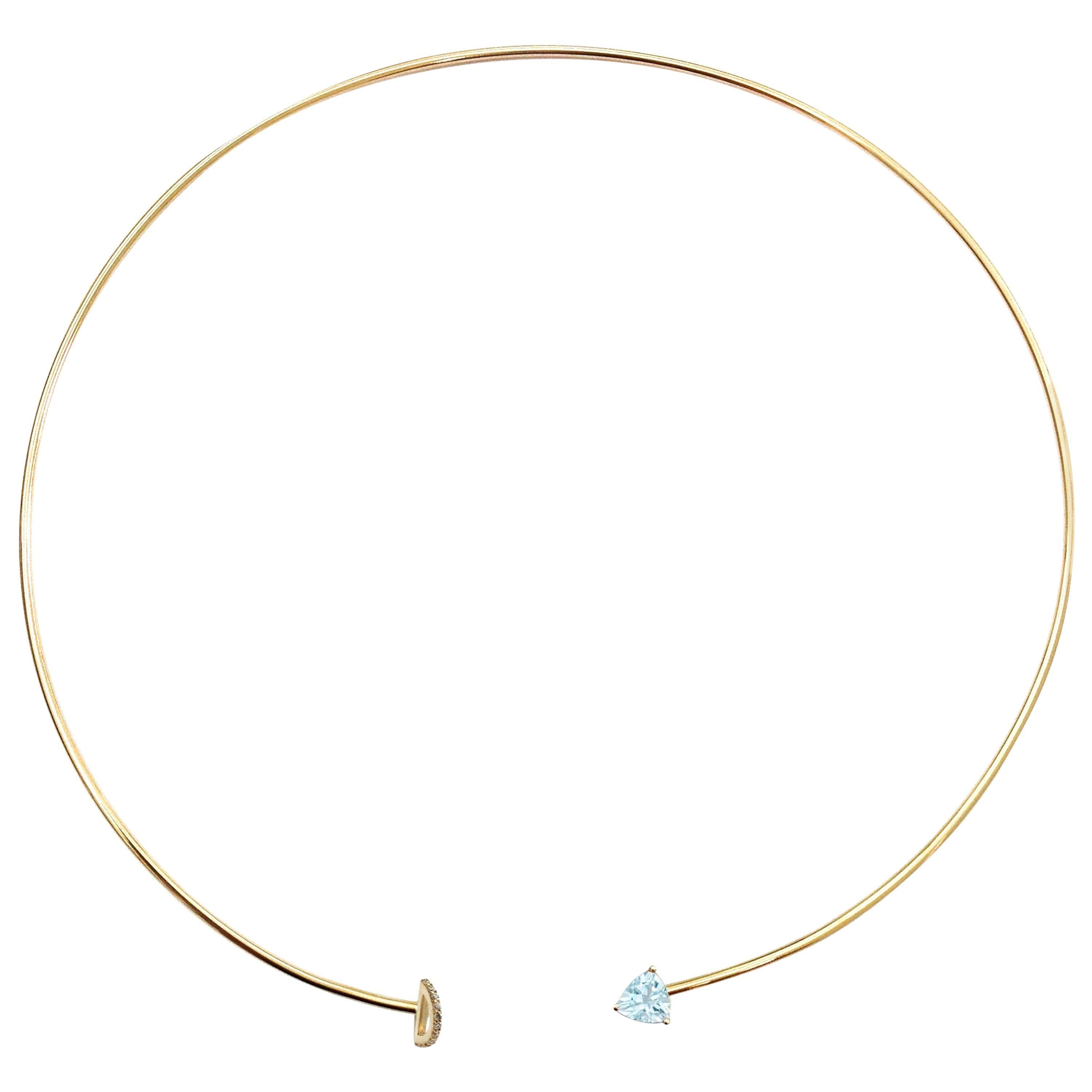Paige Novick Yellow Gold Choker with Diamond Pave Half Circle and Trillion Stone For Sale