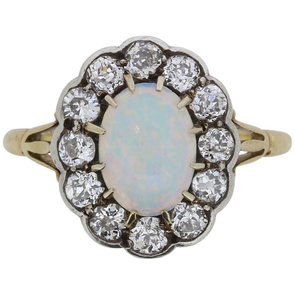 Victorian Opal and Old Cut Diamond Ring, circa 1880s