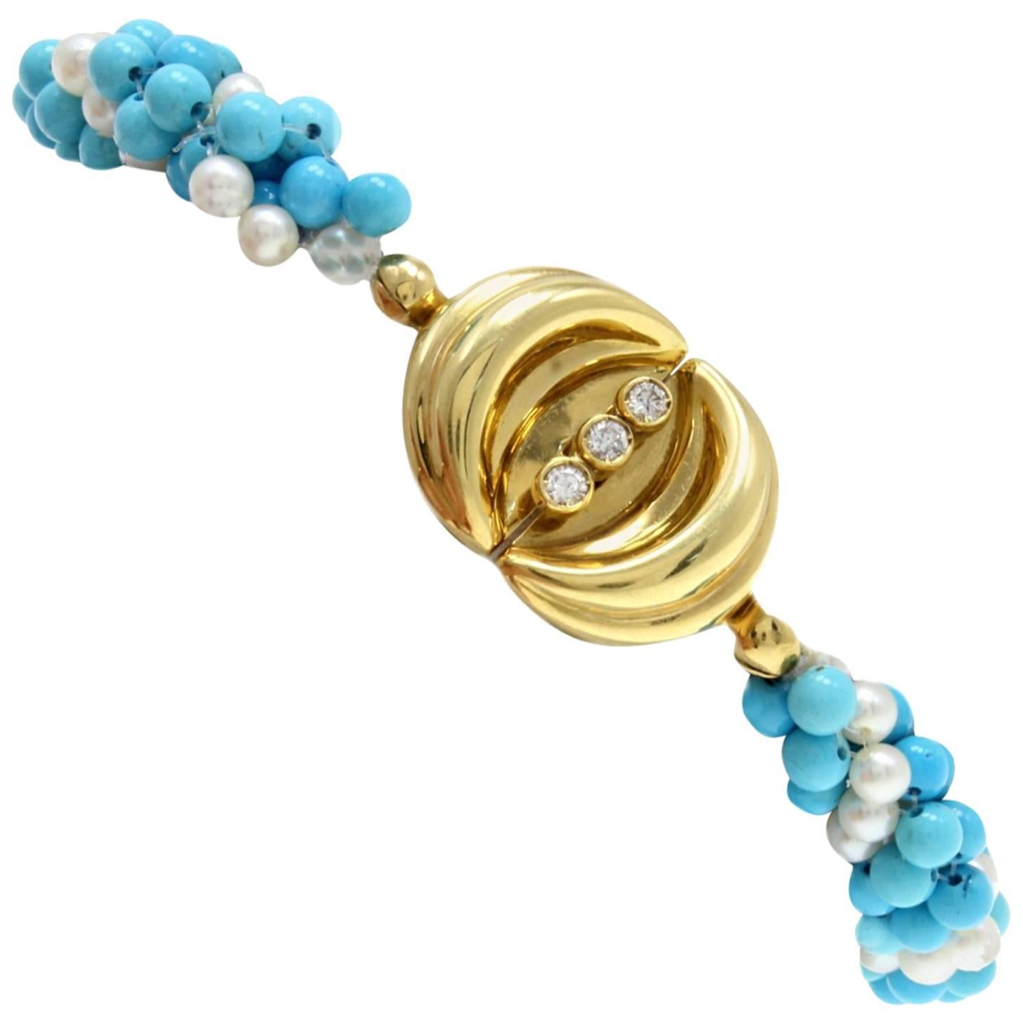  Turquoise Pearl 18 kt Gold Bracelet