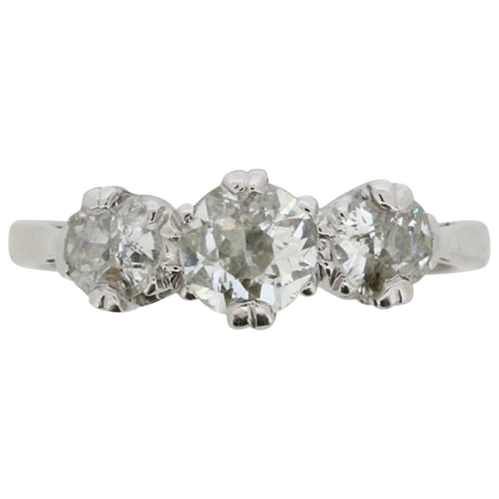 0.97 Carat Three-Stone Old Cut Diamond Engagement Ring, circa 1920s