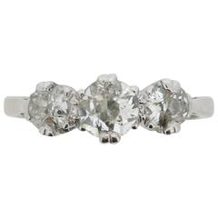 0.97 Carat Three-Stone Old Cut Diamond Engagement Ring, circa 1920s 10