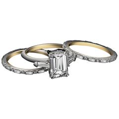 Alexandra Mor Three Ring Emerald Cut Diamond and Baguette Engagement Ring