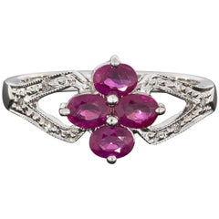 Oval Ruby Diamond White Gold Split Shank Ring