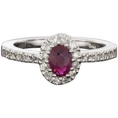 Oval Ruby Diamond White Gold Halo Engagement Ring 1