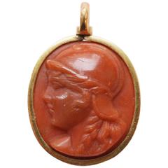 Double Coral Gold Cameo Pendant