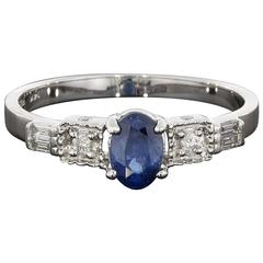 Oval Blue Sapphire Diamond White Gold Ring