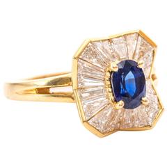 1990s 1.85 Carat Oscar Heyman Diamonds Blue Sapphire Yellow Gold Ring 6