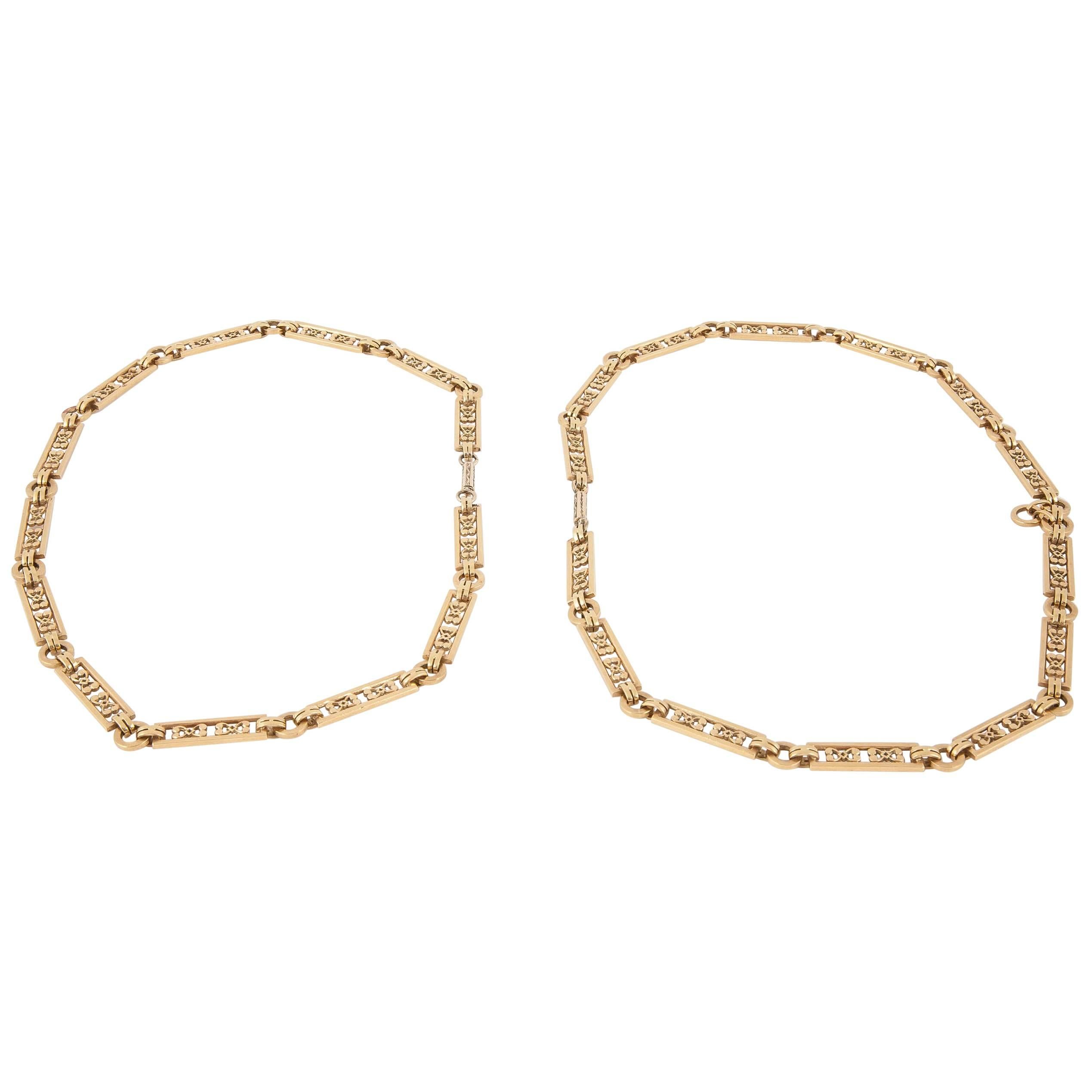 Necklace, Gold Openwork Forming Two Shorter necklaces circa 1910, heavy quality For Sale