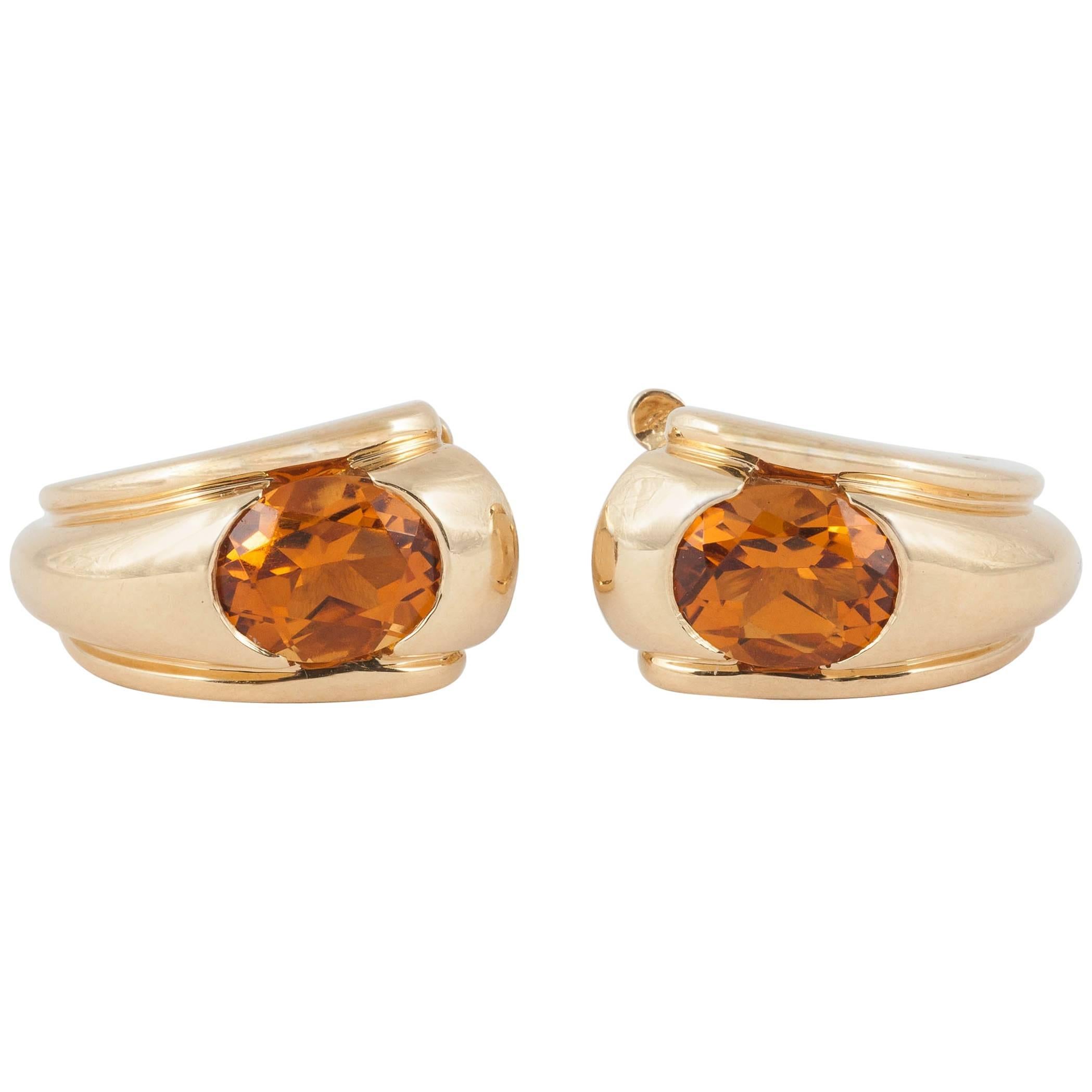  Boucheron of Paris Citrine Gold Creole Shaped Earrings, French c, 1950