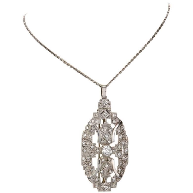 1.86 Carat Diamond Pendant Brooch with Platinum Chain