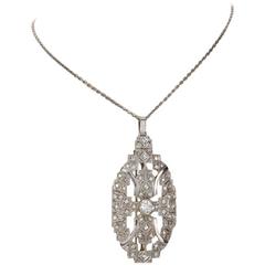 Art Deco Diamond Pendant Brooch with Platinum Chain 3