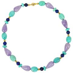 Amazonite Amethyst Lapis Lazuli Gold Bead Necklace 9