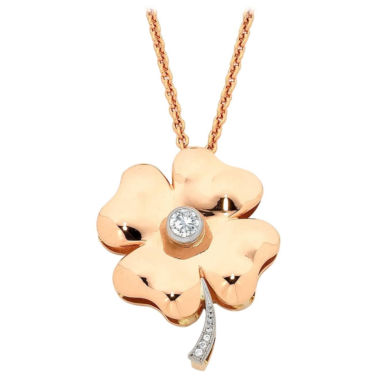 Diamond Gold Four-Leaf Clover Pendant For Sale