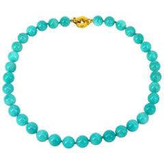 Peruvian Amazonite Round Bead Gold Necklace