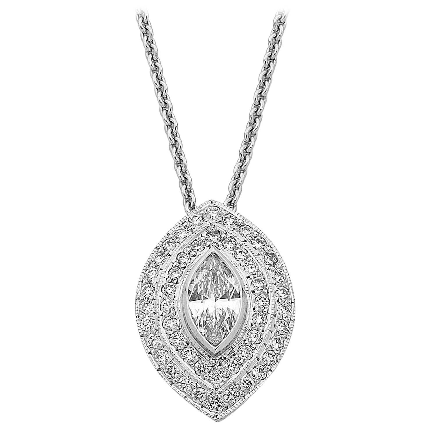 Imp Jewelry Marquise Diamond Halo Pendant For Sale