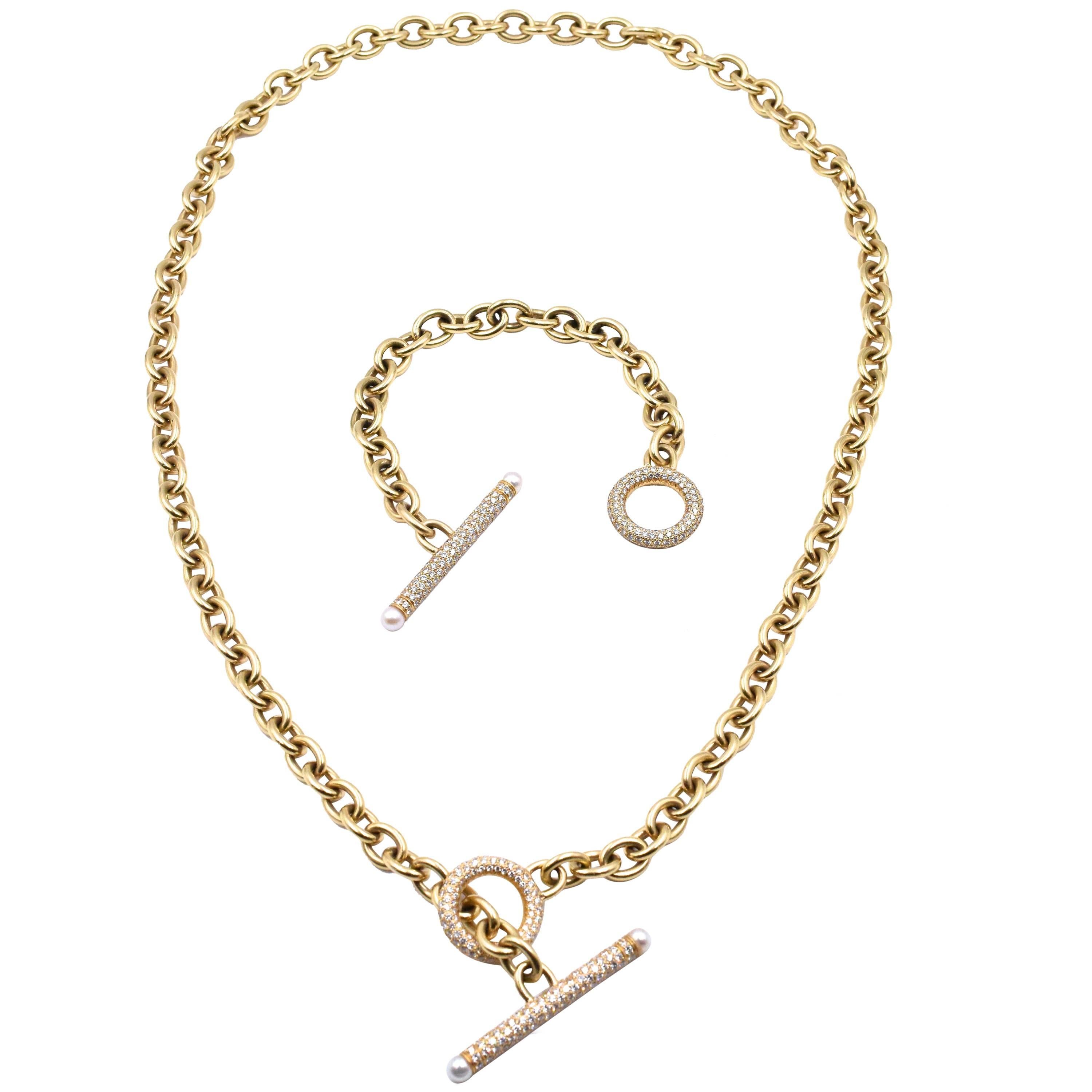 Oscar Heyman Diamond Gold Necklace and Bracelet