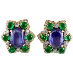 Bulgari Sapphire Emerald Gold Earclips 7