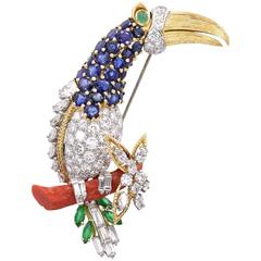 Diamond Gem Set Toucan Clip Brooch