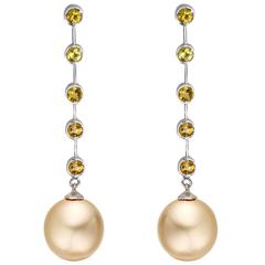 Chrysos Drops - Golden South Sea Pearl Yellow Sapphire Earrings