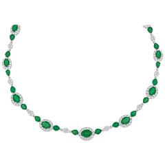 14.85 Carat Oval and Pear Shape Emerald and Diamond Gold Necklace