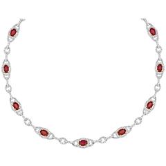 8.86 Carats Oval Ruby and Diamond Gold Necklace