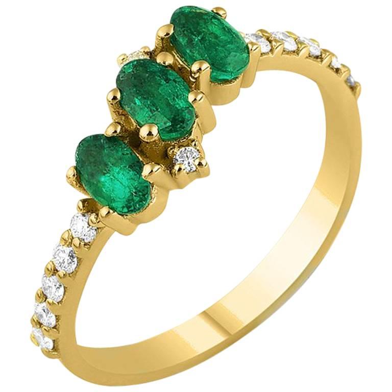 Seraphina Diamond Zambian Emerald yellow gold Trio Ring  For Sale