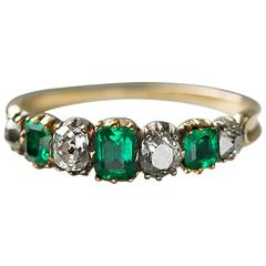 Georgian Emerald Diamond Gold Half Hoop Ring