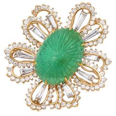 1970s Oscar Heyman Emerald Diamond Platinum Brooch 2