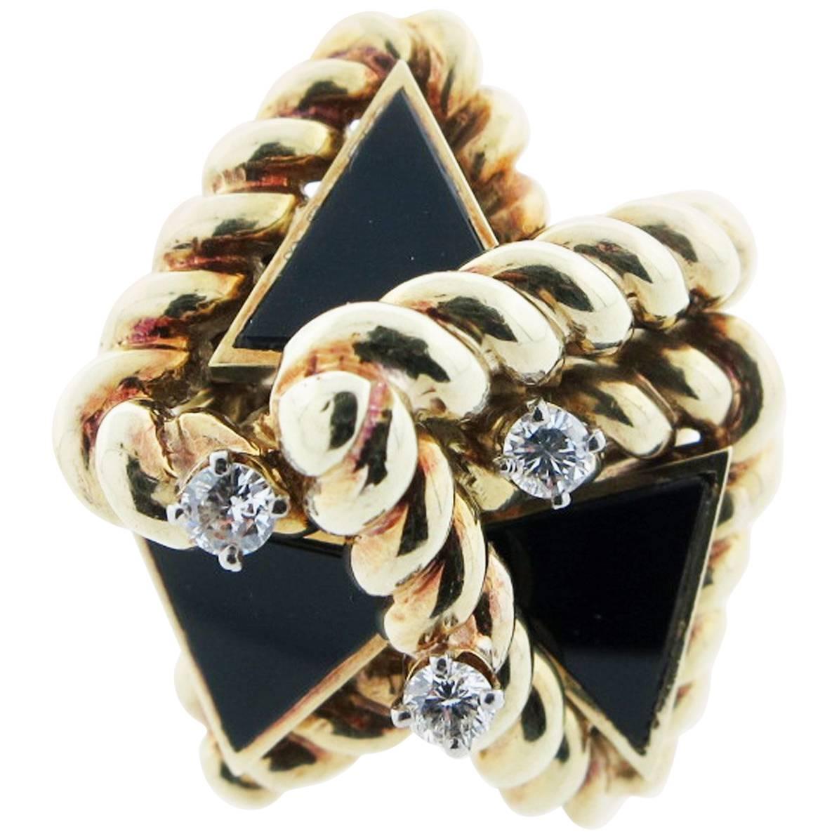 Modernist Onyx Diamond Ring