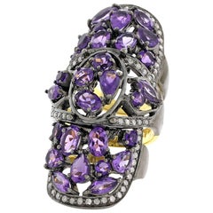 Amethyst Diamond Silver Knuckle Ring