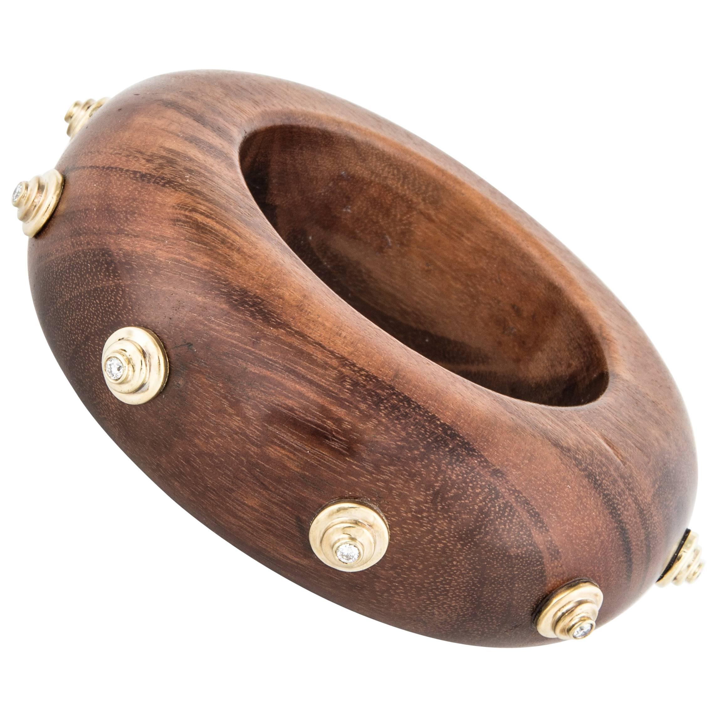Large Wood Bangle Bracelet with Diamonds For Sale
