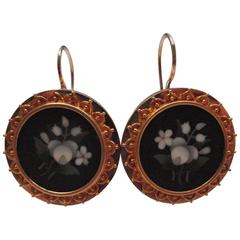 Etruscan Revival Gold Pietra Dura Flower Earrings 3