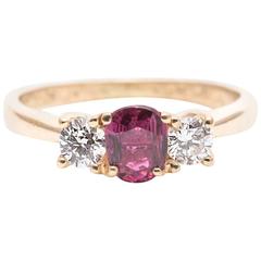 High Quality Ruby Diamond Yellow Gold Three-Stone Ring High Quality Ruby Diamond Yellow Gold Three-Stone Ring