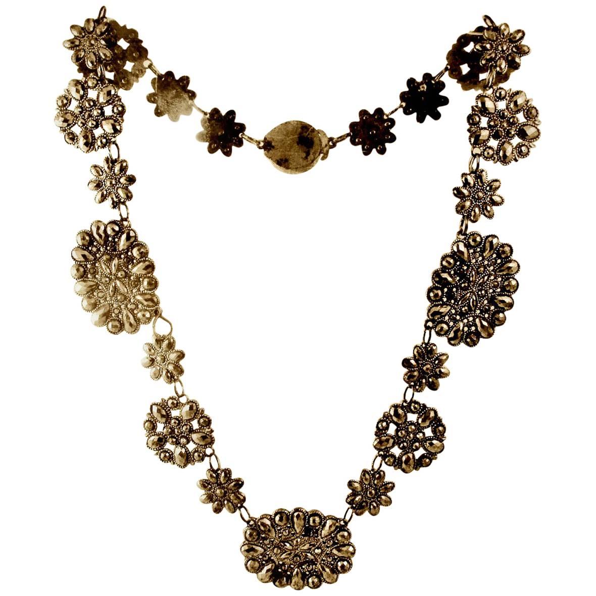 Antique Cut Steel Necklace with a Floral Motif