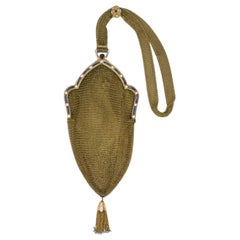 Art Deco Saphir-Diamant-Gold-Handtasche aus Mesh