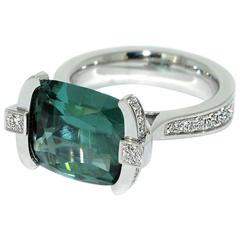 Lizunova Indicolite Tourmaline Diamond White Gold Cluster Ring 1