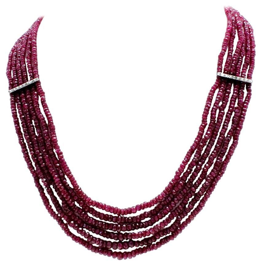  18 kt Gold Diamond Ruby Necklace For Sale