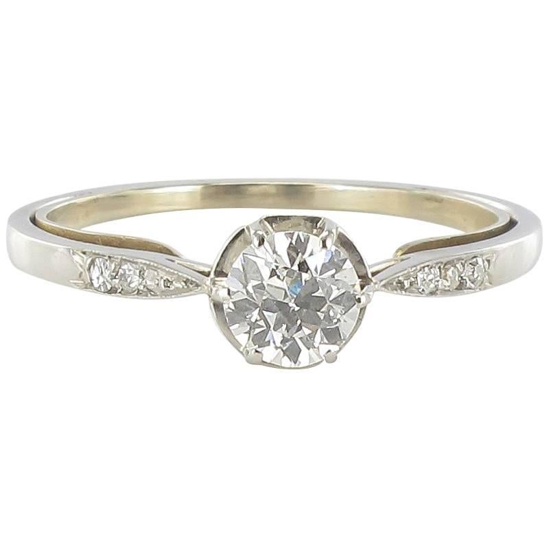 French 1930s Platinium Diamond Solitaire Ring