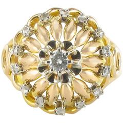 French 1960s Diamond Yellow Gold Cocktail Ring 9